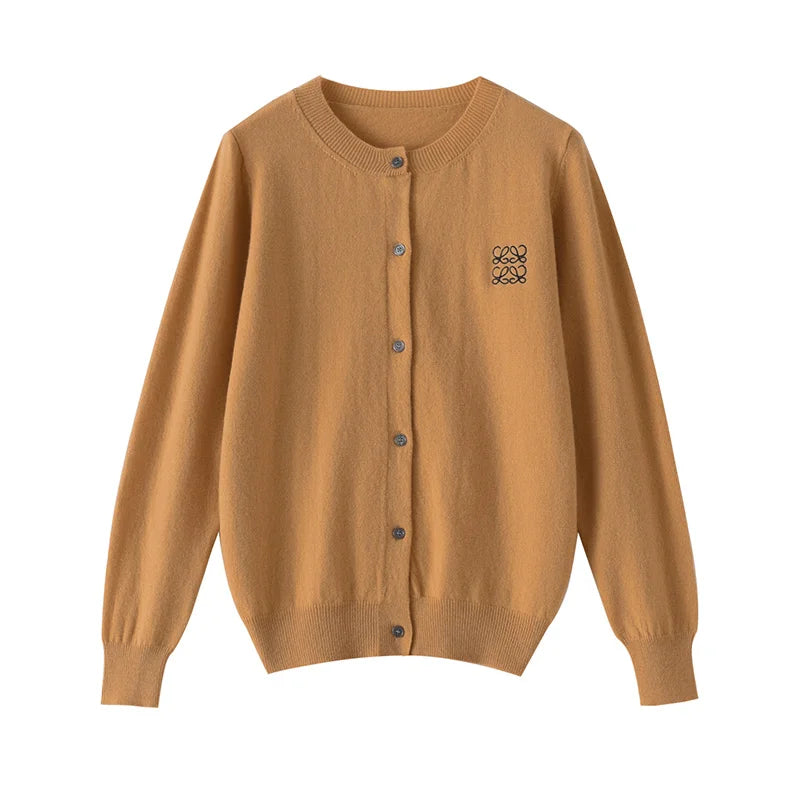 Cardigans - Preppy Cardigan Autumn Embroidered Pure Wool Sweater