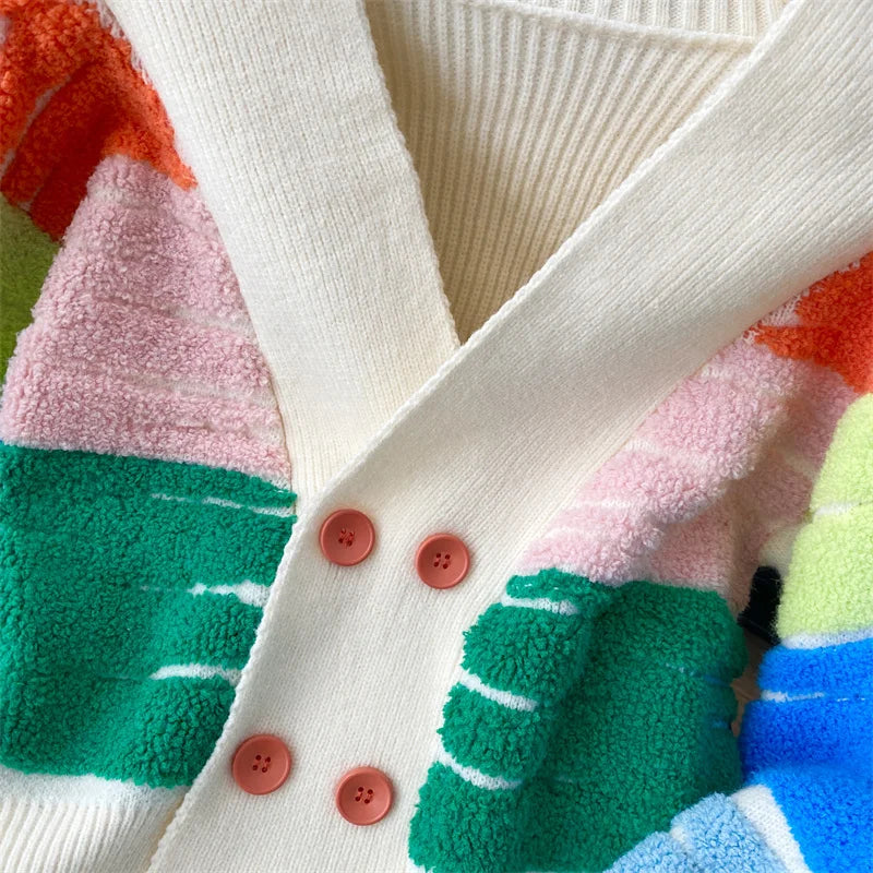 Cardigans - Rainbow Stripe Button-Up Cardigan