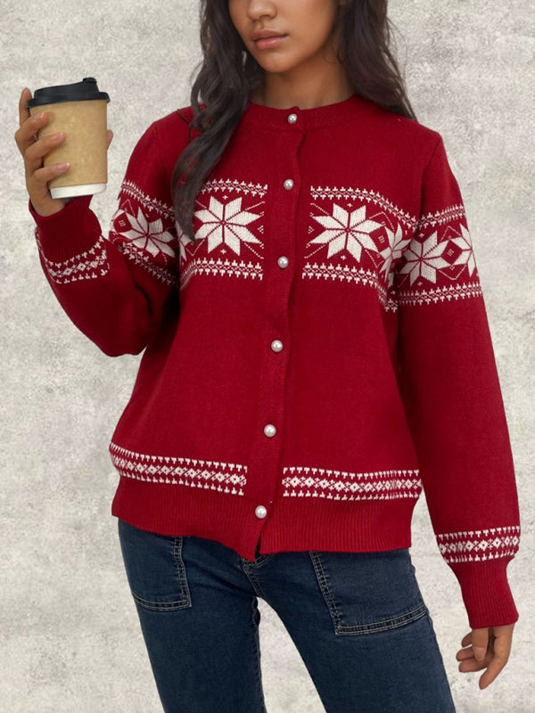 Cardigans - Snowflake Buttoned Cardigan Holiday Xmas Knitwear