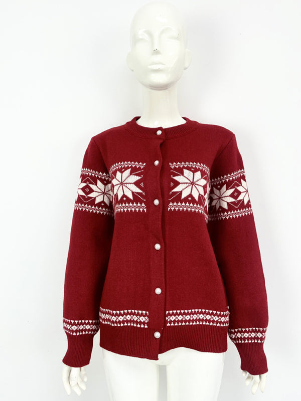 Cardigans - Snowflake Buttoned Cardigan Holiday Xmas Knitwear