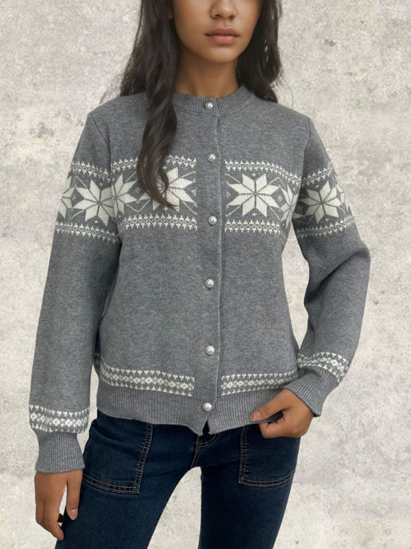 Cardigans - Snowflake Buttoned Cardigan Holiday Xmas Knitwear