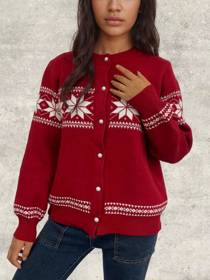 Cardigans - Snowflake Buttoned Cardigan Holiday Xmas Knitwear