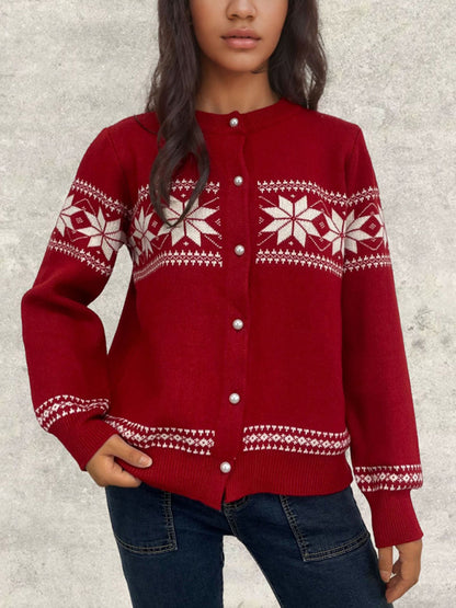 Cardigans - Snowflake Buttoned Cardigan Holiday Xmas Knitwear