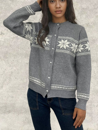 Cardigans - Snowflake Buttoned Cardigan Holiday Xmas Knitwear