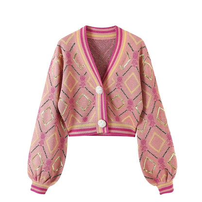 Cardigans - Sparkle Stripe Crop Cardigan Sweater for Evenings