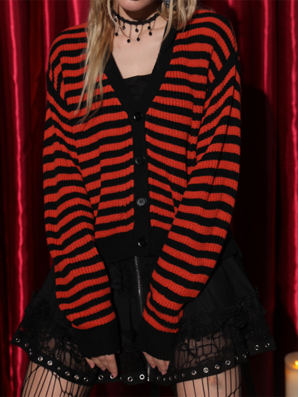 Cardigans - Striped Gothic Cardigan Halloween Sweater