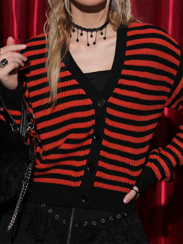 Cardigans - Striped Gothic Cardigan Halloween Sweater