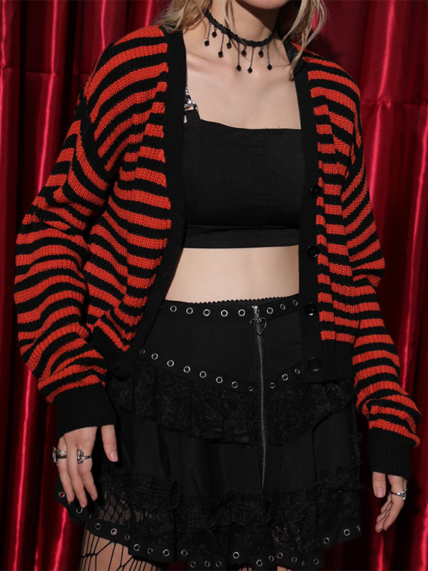 Cardigans - Striped Gothic Cardigan Halloween Sweater