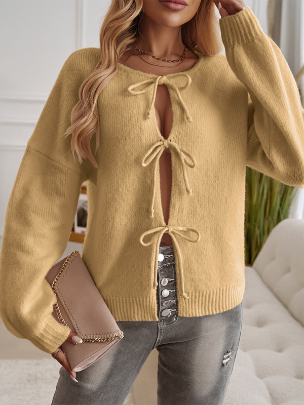 Cardigans Sweater- Tie-Up Cardigan Cozy Knit Sweater- - Pekosa Women Fashion