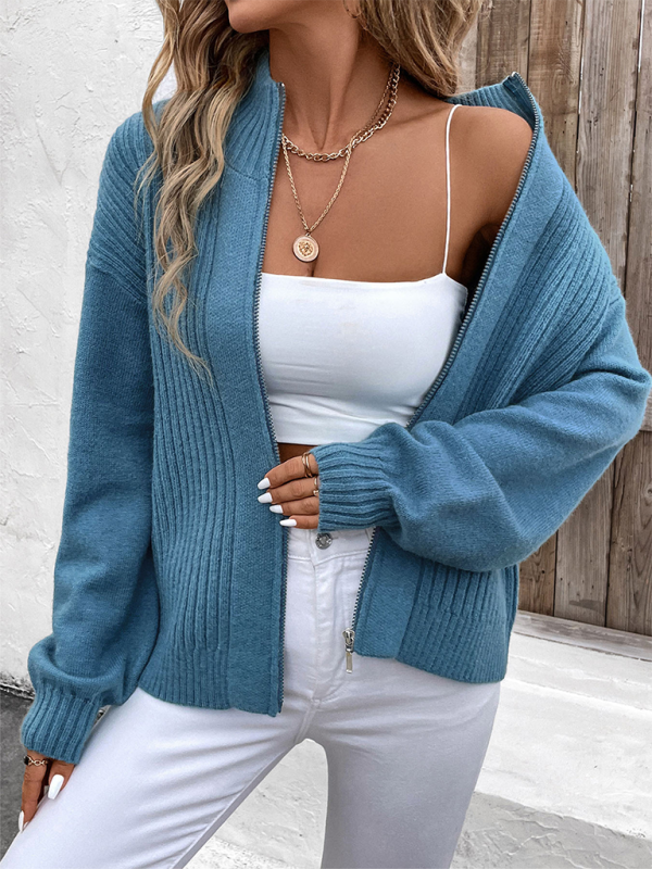 Cardigans- Teal Zip-Up Cardigan - The Perfect Layer for Women- - Pekosa Women Fashion