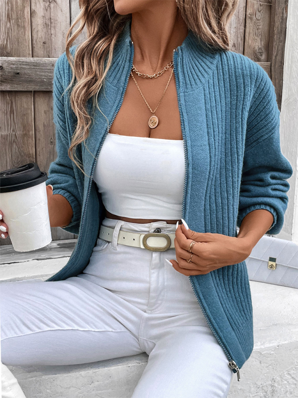 Cardigans- Teal Zip-Up Cardigan - The Perfect Layer for Women- - Pekosa Women Fashion