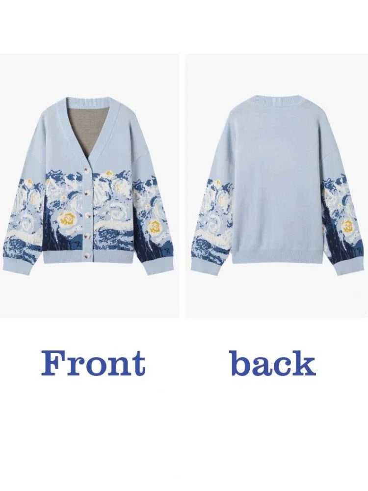 Cardigans - Van Gogh Print Winter Cardigan