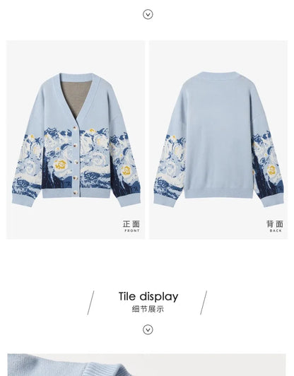 Cardigans - Van Gogh Print Winter Cardigan