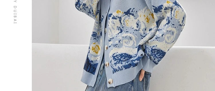 Cardigans - Van Gogh Print Winter Cardigan