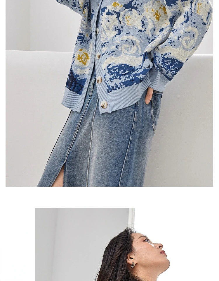 Cardigans - Van Gogh Print Winter Cardigan