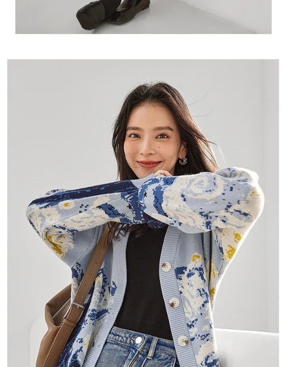 Cardigans - Van Gogh Print Winter Cardigan