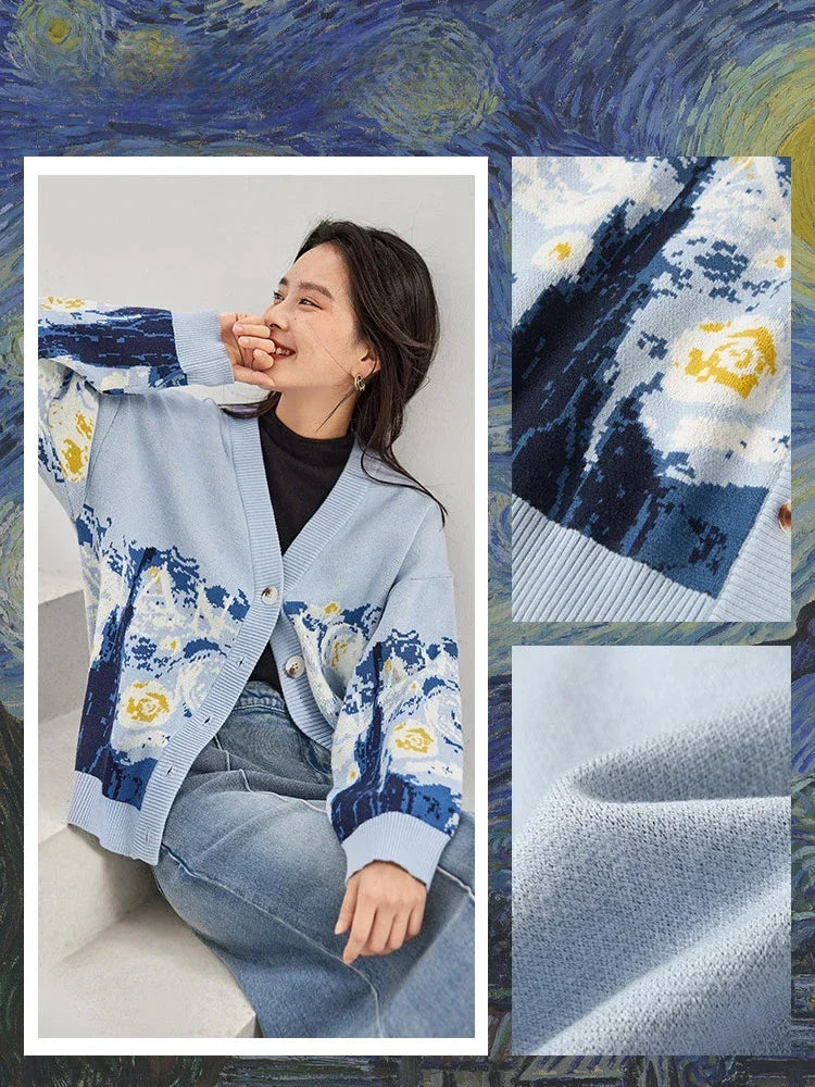 Cardigans - Van Gogh Print Winter Cardigan