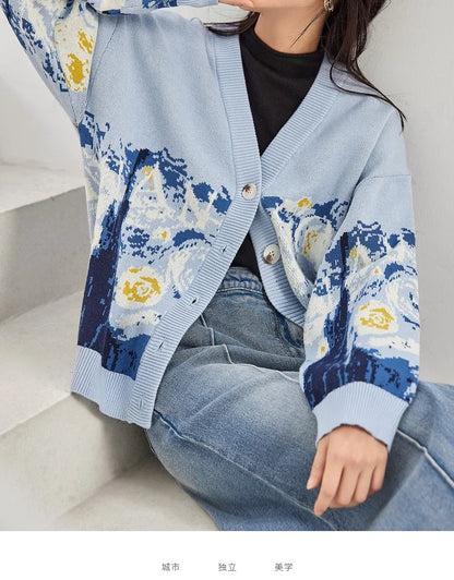 Cardigans - Van Gogh Print Winter Cardigan