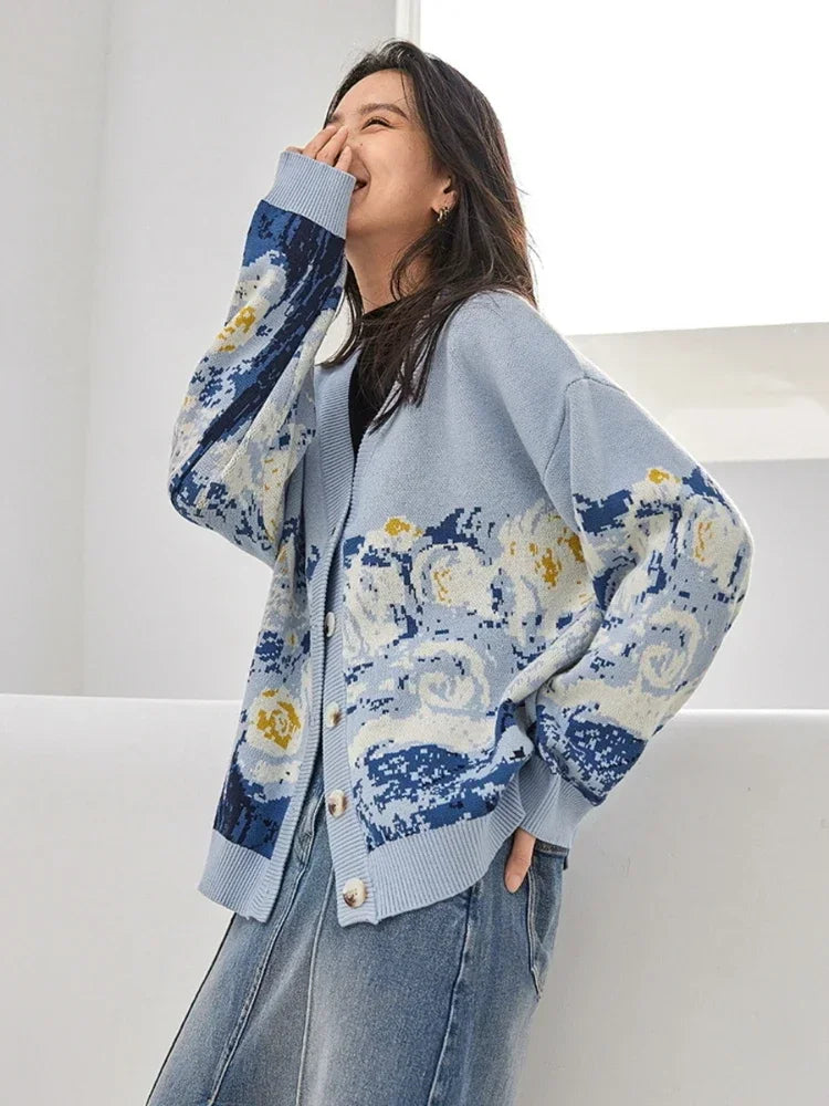 Cardigans - Van Gogh Print Winter Cardigan