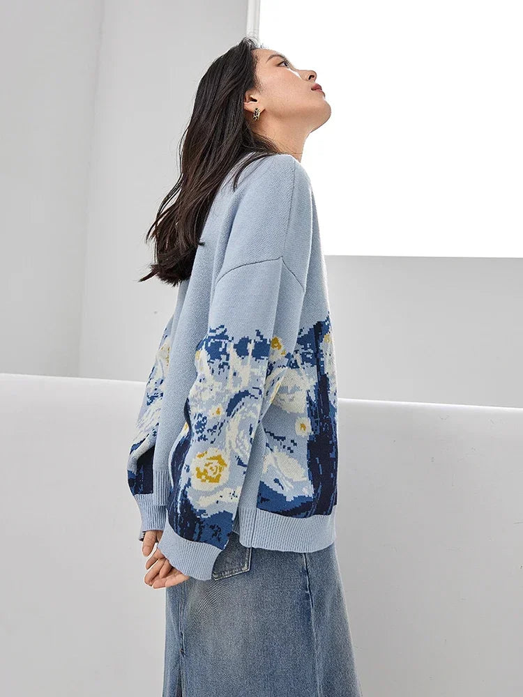 Cardigans - Van Gogh Print Winter Cardigan