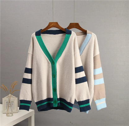 Cardigans - Varsity Charm Striped Cardigan