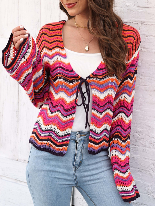 Cardigans- Wave Pattern Cardigans - Casual Toppers- - Pekosa Women Fashion