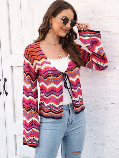 Cardigans- Wave Pattern Cardigans - Casual Toppers- - Pekosa Women Fashion