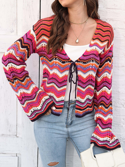 Cardigans- Wave Pattern Cardigans - Casual Toppers- - Pekosa Women Fashion