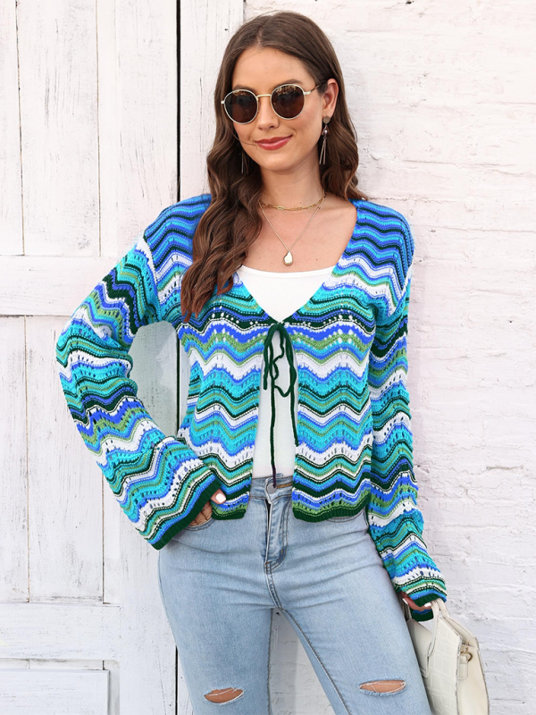 Cardigans- Wave Pattern Cardigans - Casual Toppers- - Pekosa Women Fashion