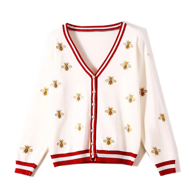 Cardigans- Women Bee-Embroidered Cardigan- - Pekosa Women Fashion