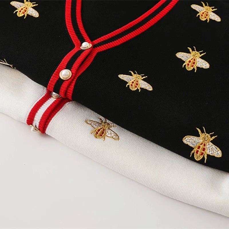 Cardigans- Women Bee-Embroidered Cardigan- - Pekosa Women Fashion