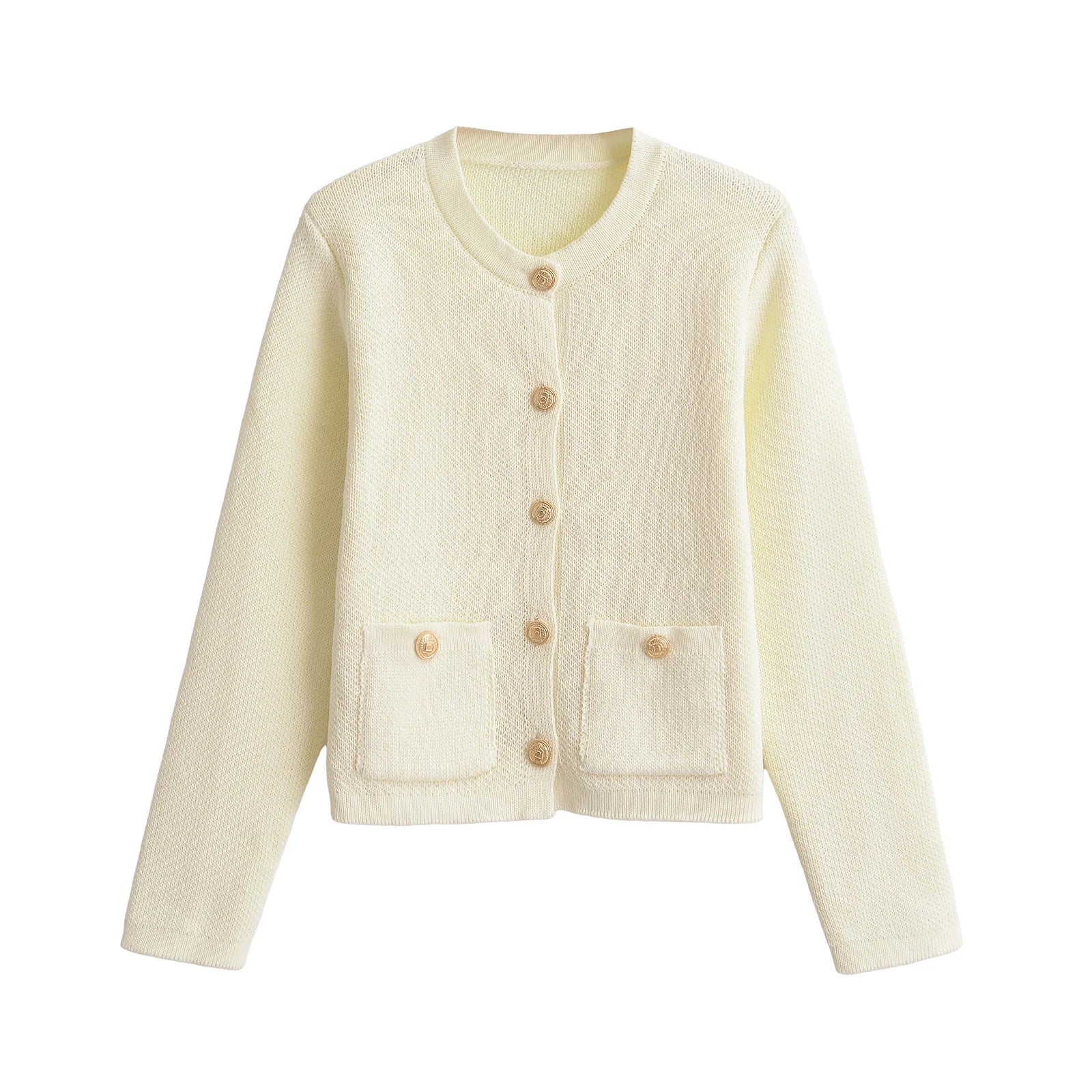 Cardigans- Women Knit Cardigan Cardigan for Professional Settings- Cream- Chuzko Women Clothing