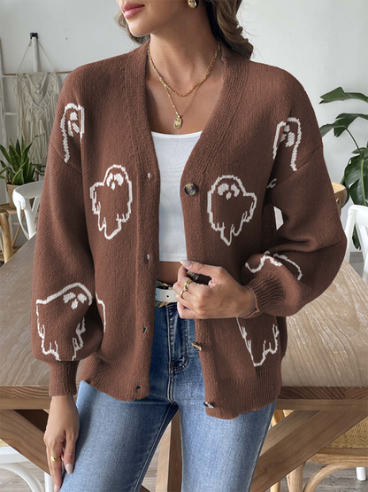 Cardigans- Women’s Knitwear Button-Up Ghost Cardigan | Cozy Fall & Winter Essential- Coffee- Pekosa Women Fashion