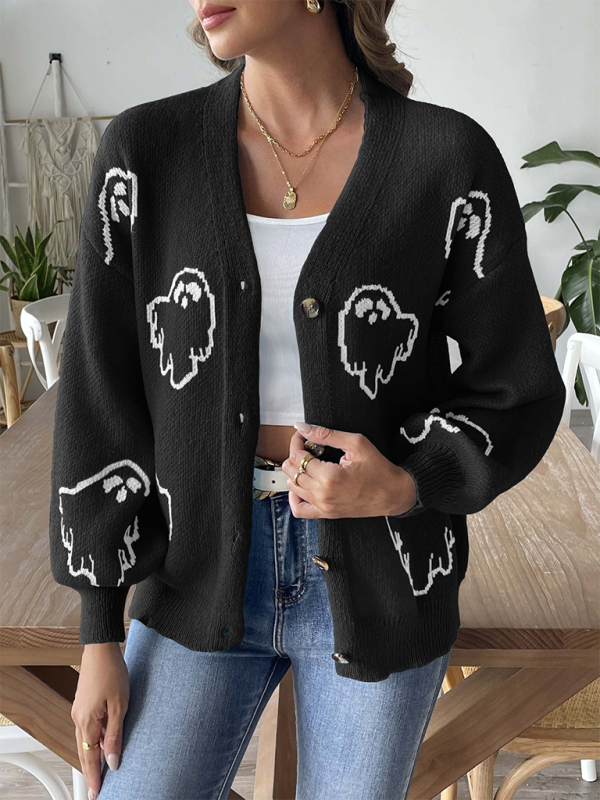 Cardigans- Women’s Knitwear Button-Up Ghost Cardigan | Cozy Fall & Winter Essential- Black- Pekosa Women Fashion