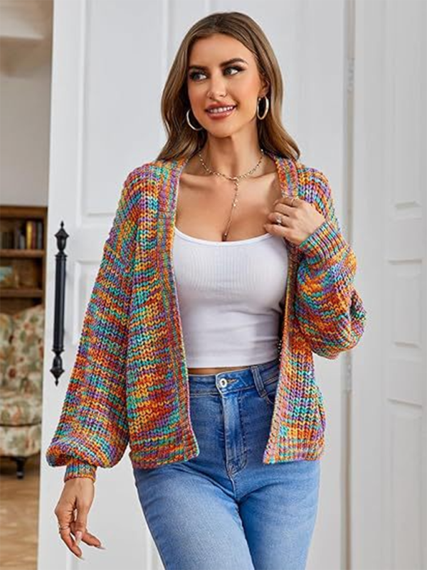 Cardigans- Women’s Rainbow Knitting Open-Front Cardigan | Cozy Relaxed Fit Sweater- Pattern2- Pekosa Women Fashion