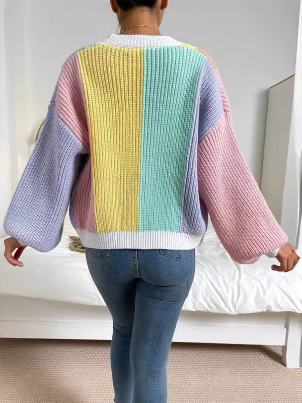 Cardigans- Women’s Rainbow Knitting Open-Front Cardigan | Cozy Relaxed Fit Sweater- - Pekosa Women Fashion