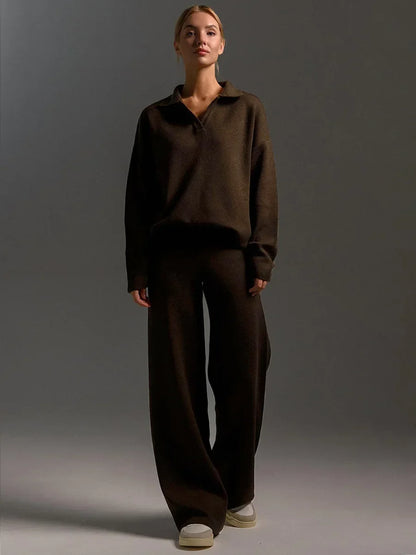 Cashmere Loungewear - Cashmere Loungewear Winter Knit Set Loose Pants and Top