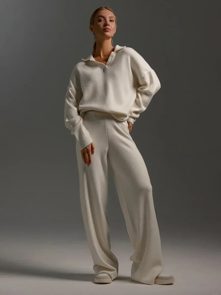 Cashmere Loungewear - Cashmere Loungewear Winter Knit Set Loose Pants and Top