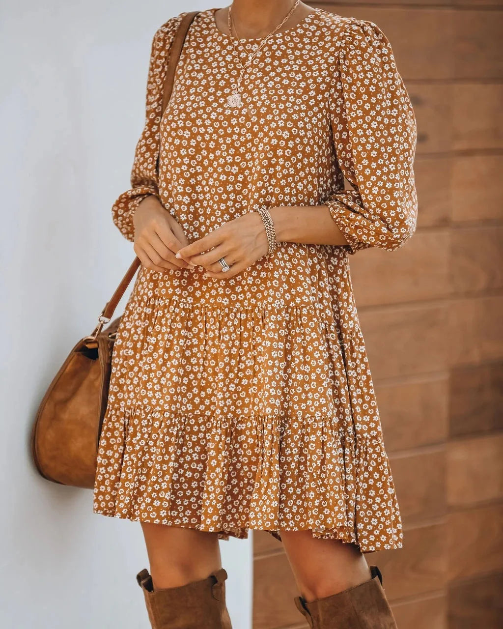 Casual Dresses - 3/4 Sleeve Casual Floral Print A-Line Dress