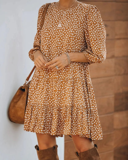 Casual Dresses - 3/4 Sleeve Casual Floral Print A-Line Dress