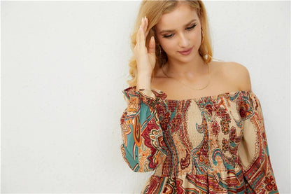 Casual Dresses- Boho Floral Off-Shoulder Dress for Spring and Fall- - Pekosa Women Fashion