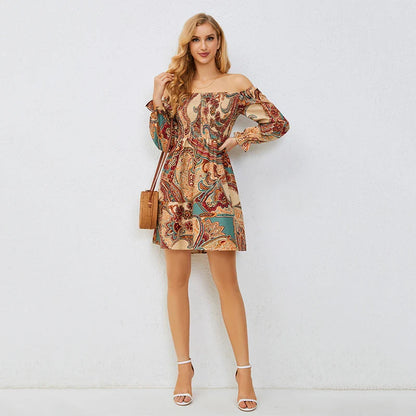 Casual Dresses- Boho Floral Off-Shoulder Dress for Spring and Fall- - Pekosa Women Fashion