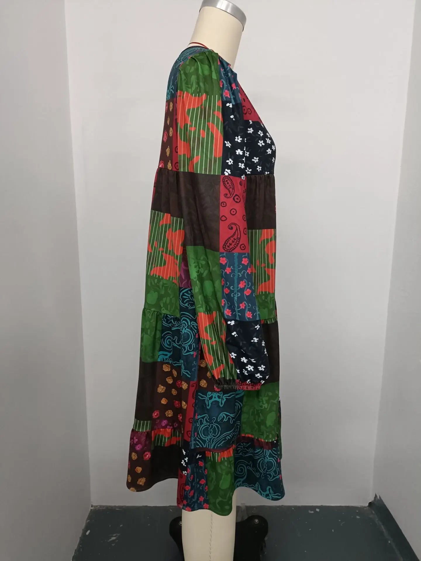 Boho Patchwork Floral Dress for Art Events