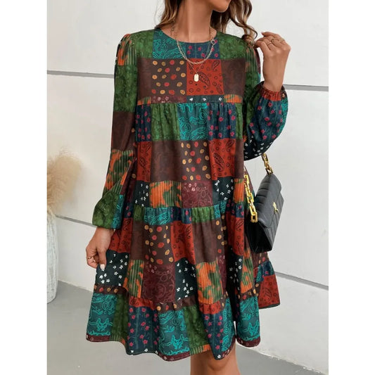 Boho Patchwork Floral Dress for Art Events