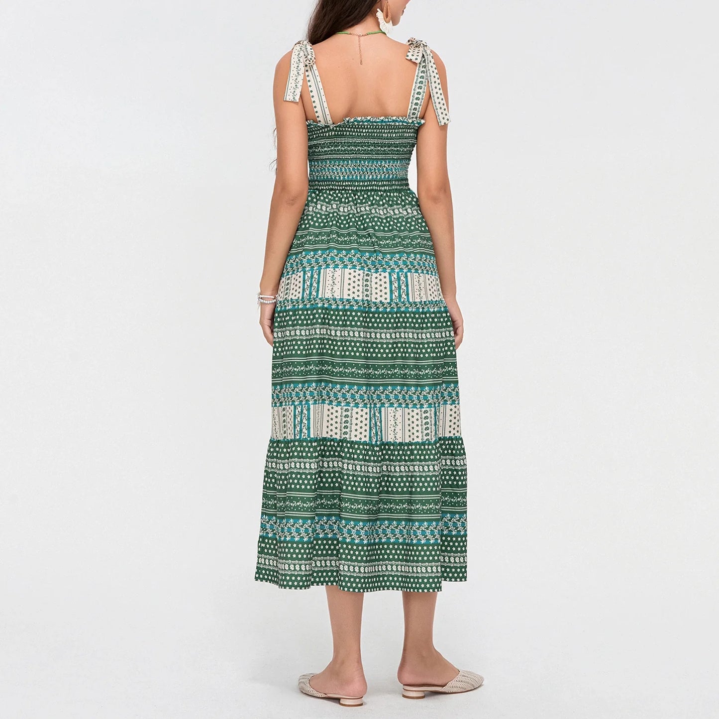 Casual Dresses - Boho Tribal Tie Shoulders Maxi Dress