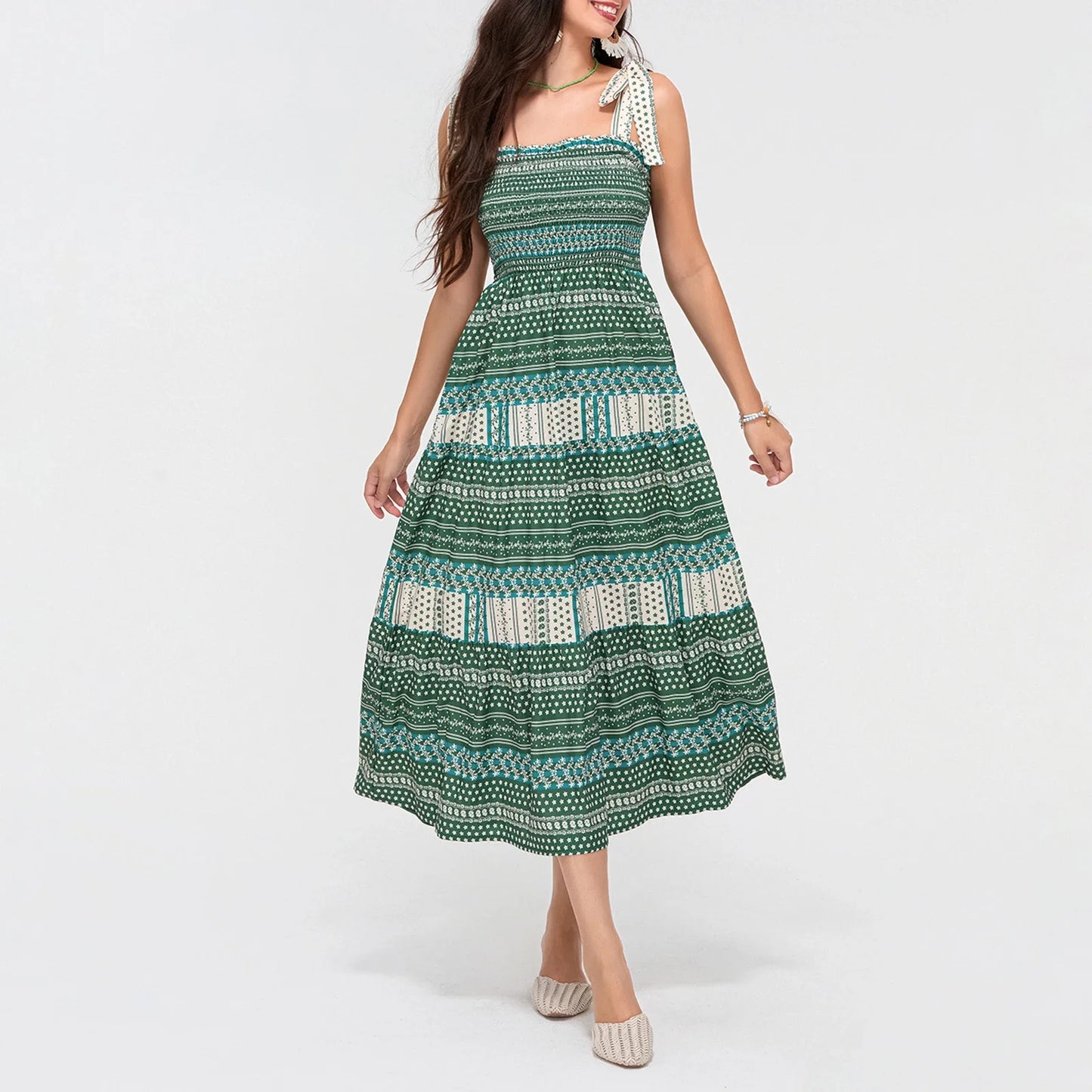 Casual Dresses - Boho Tribal Tie Shoulders Maxi Dress