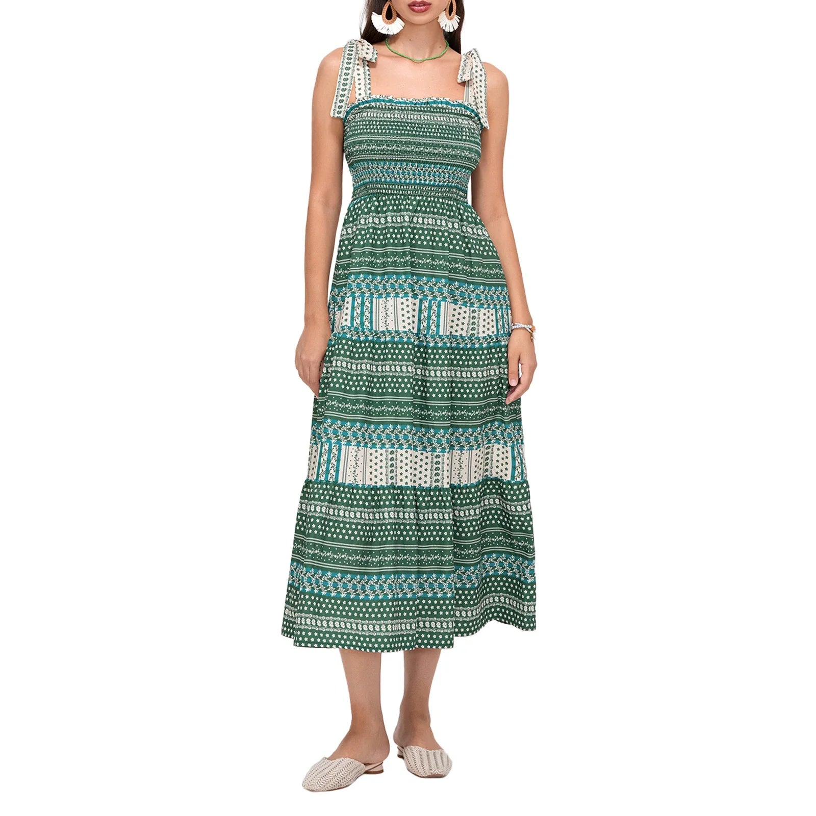 Casual Dresses - Boho Tribal Tie Shoulders Maxi Dress