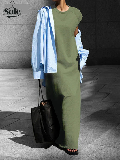Casual Dresses- Casual Cotton Tunic Maxi Dress for Everyday Comfort- - Pekosa Women Fashion