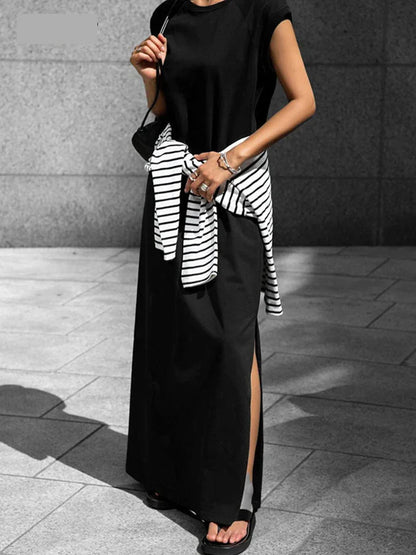 Casual Dresses- Casual Cotton Tunic Maxi Dress for Everyday Comfort- - Pekosa Women Fashion