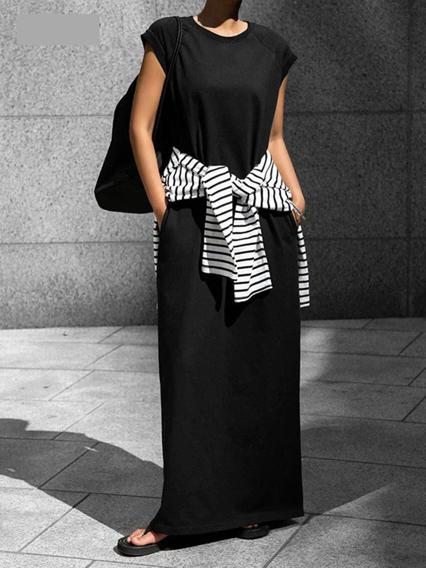 Casual Dresses- Casual Cotton Tunic Maxi Dress for Everyday Comfort- Black- Pekosa Women Fashion